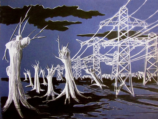 A3 drawing on colored paper. © Tom van Campenhout